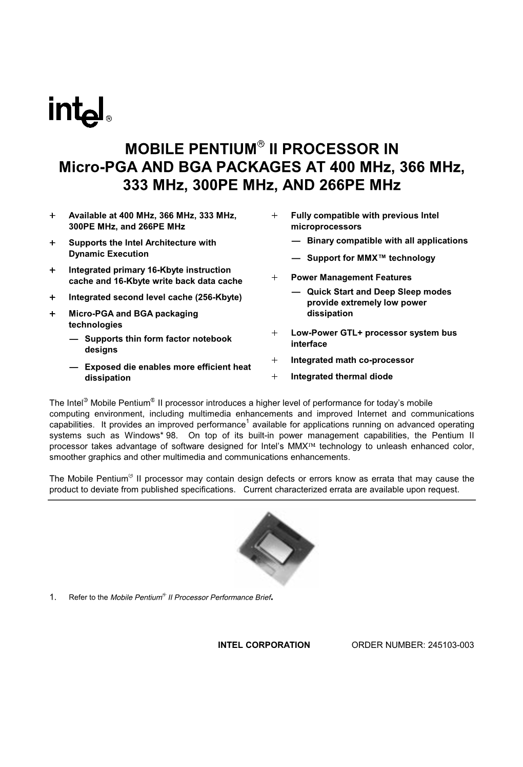 MOBILE PENTIUM II PROCESSOR in Micro-PGA and BGA PACKAGES