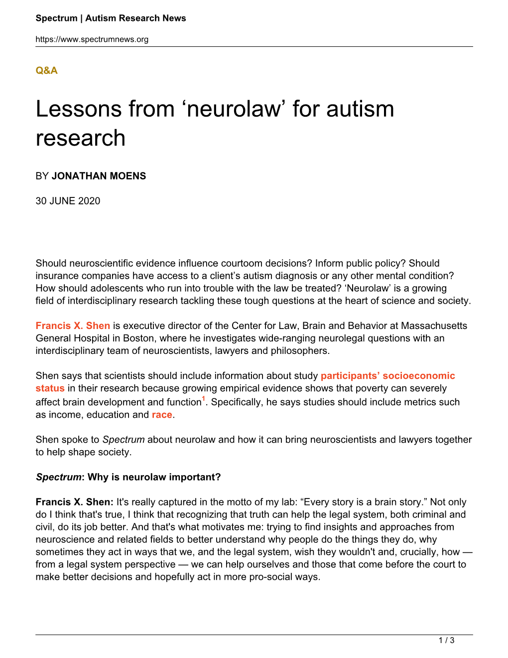 Lessons from 'Neurolaw' for Autism Research