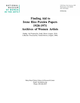 Finding Aid to Irene Rice Pereira Papers 1928-1971 Archives of Women Artists