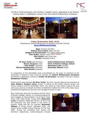 Sir Bryn Terfel Premieres John Rutter's 'Joseph's Carol', Dedicated to the Oxford Vaccine Team in Celebratory Concert Fr