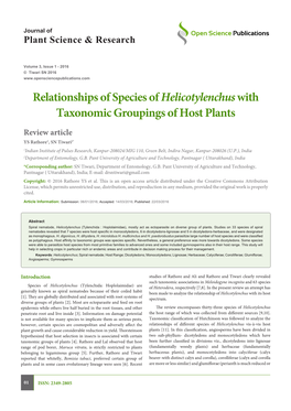 Relationships of Species of Helicotylenchus with Taxonomic Groupings of Host Plants