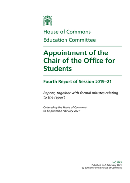 Appointment of the Chair of the Office for Students