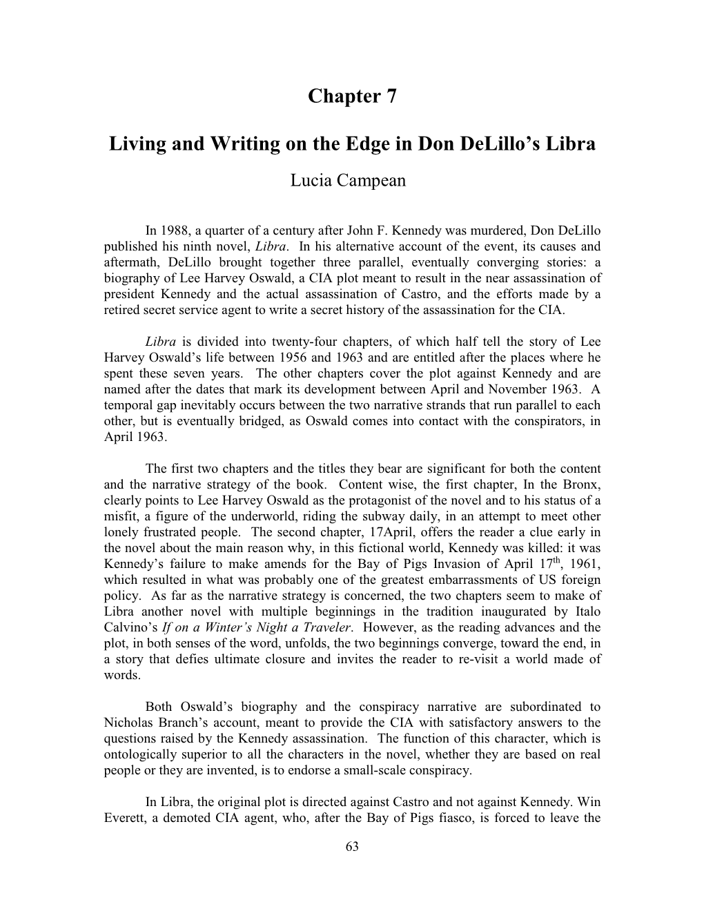 Chapter 7 Living and Writing on the Edge in Don Delillo's Libra