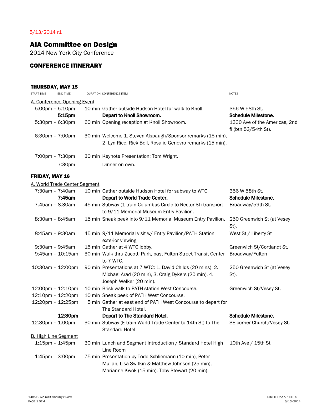 140512 AIA COD Itinerary R1.Xlsx