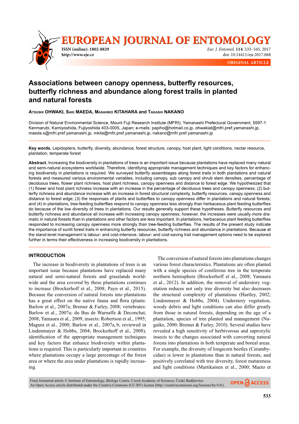 Associations Between Canopy Openness, Butterfly Resources