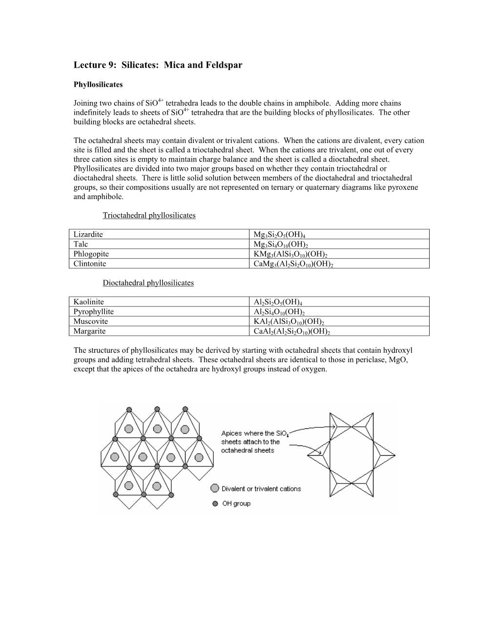 Lecture 9: Silicates: Mica and Feldspar