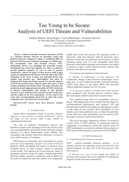Analysis of UEFI Threats and Vulnerabilities