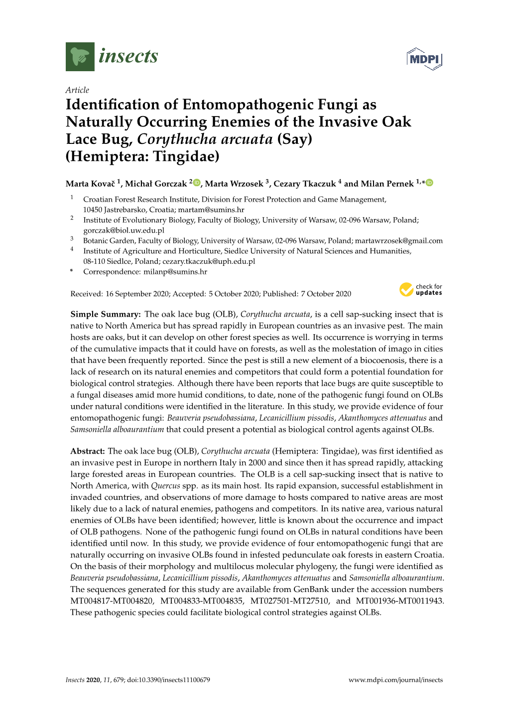 Identification of Entomopathogenic Fungi As Naturally Occurring