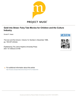 Gold Into Straw: Fairy Tale Movies for Children and the Culture Industry