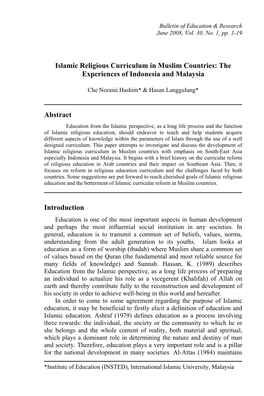 Islamic Religious Curriculum in Muslim Countries: the Experiences of Indonesia and Malaysia