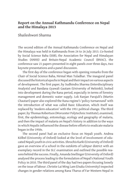 Report on the Annual Kathmandu Conference on Nepal and the Himalaya 2013