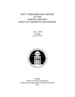 Biennial Report of the North Carolina Office of Archives and History