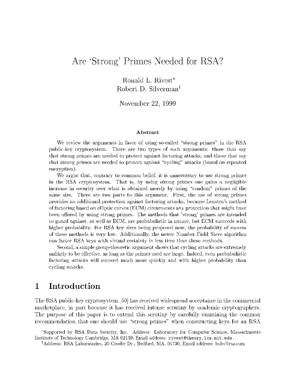 Are `Strong' Primes Needed for RSA? 1 Introduction