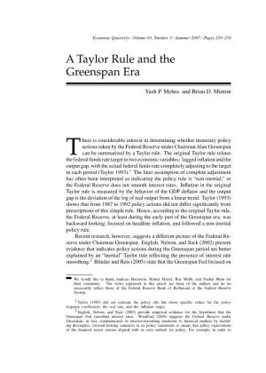 A Taylor Rule and the Greenspan Era