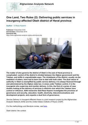 (2): Delivering Public Services in Insurgency-Affected Obeh District of Herat Province