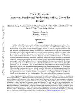 Improving Equality and Productivity with AI-Driven Tax Policies