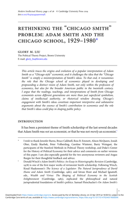 Rethinkin the “Chica O Smith” Pro Lem: Adam Smith and the Chica O School, 1929–1980*