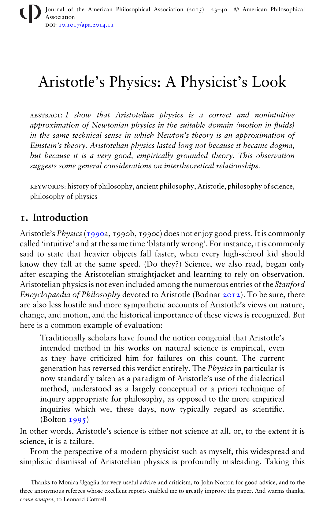 Aristotle's Physics: a Physicist's Look