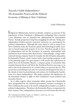 The Koniambo Project and the Political Economy of Mining in New Caledonia