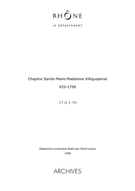Chapitre Sainte-Marie-Madeleine D'aigueperse 933-1790 17 G 1-79