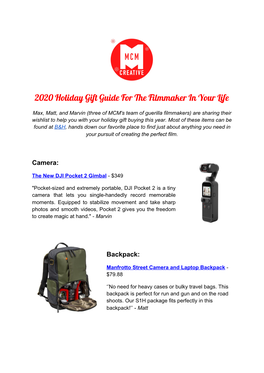 2020 Holiday Gift Guide for the Filmmaker in Your Life