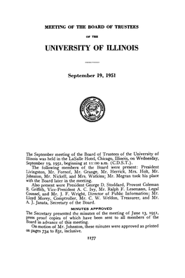 September 19, 1951, Minutes | UI Board of Trustees