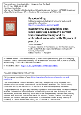 International Peacebuilding Goes Local: Analysing Lederach's Conflict