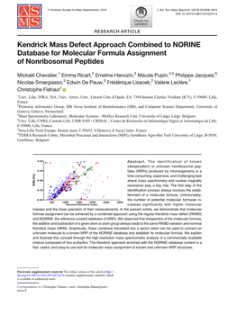 Kendrick Mass Defect Approach Combined to NORINE Database for Molecular Formula Assignment of Nonribosomal Peptides