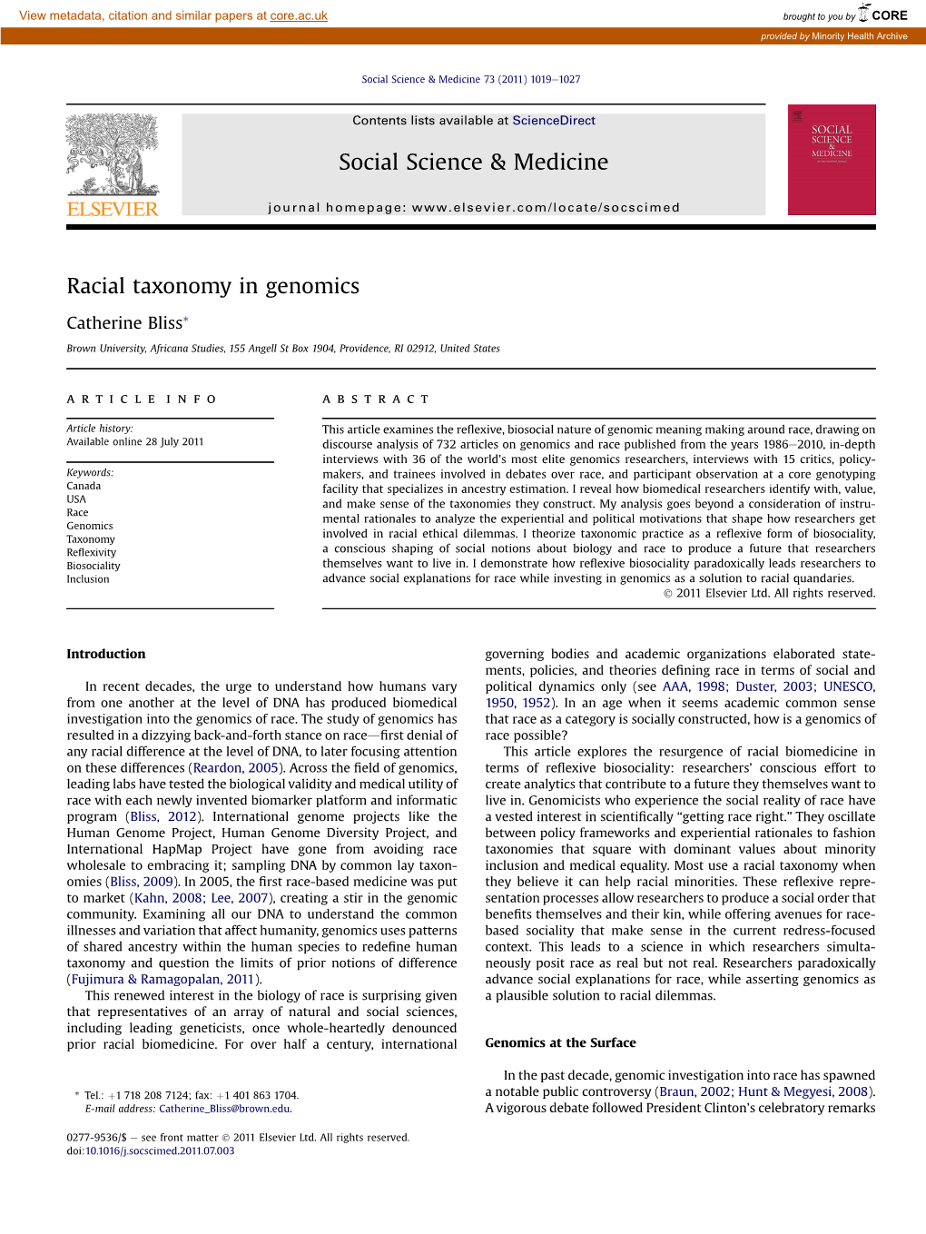 Racial Taxonomy in Genomics