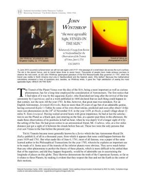 John Winthrop, Observation of the Transit of Venus, June 6, 1761