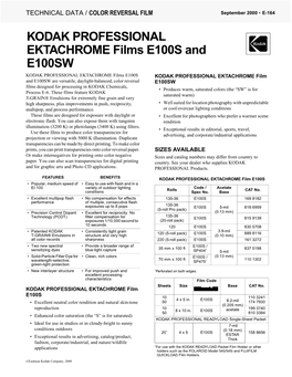 KODAK PROFESSIONAL EKTACHROME Films E100S And