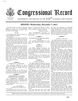 Congressional Record United States Th of America PROCEEDINGS and DEBATES of the 112 CONGRESS, FIRST SESSION