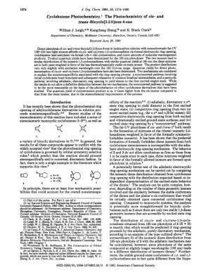 Cyclobutene Photochemistry.' the Photochemistry of Cis- and Trans -Bicycle[ 5.2.0Inon-8-Ene