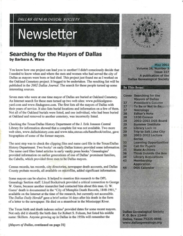 Searching for the Mayors of Dallas by Barbara A