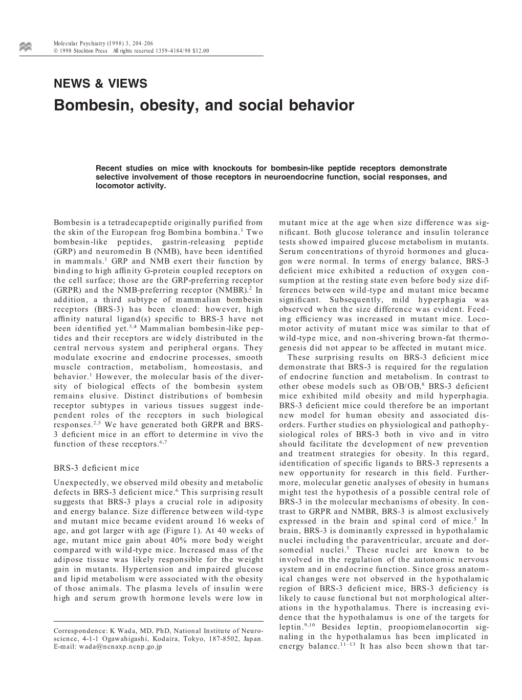 Bombesin, Obesity, and Social Behavior