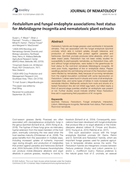 JOURNAL of NEMATOLOGY Festulolium and Fungal