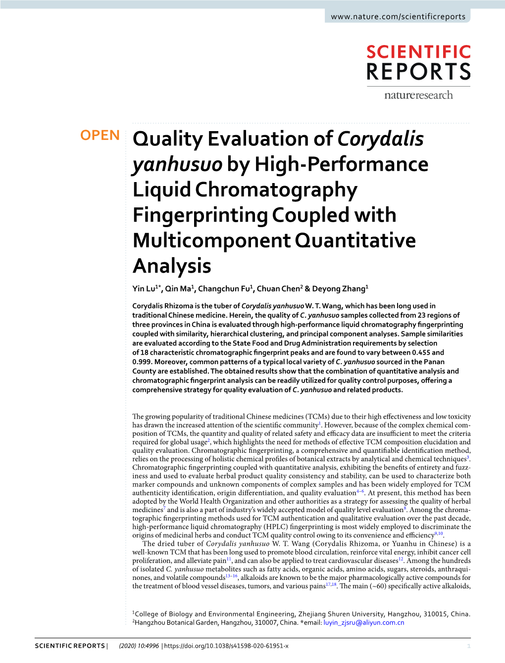 Quality Evaluation of Corydalis Yanhusuo by High-Performance