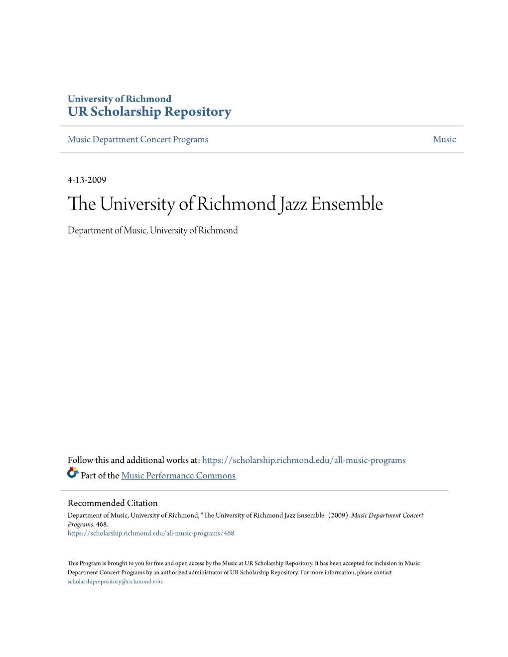 The University of Richmond Jazz Ensemble