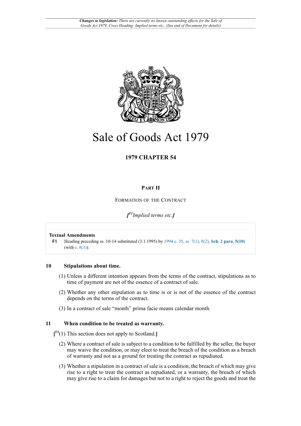 Sale of Goods Act 1979, Cross Heading: Implied Terms Etc