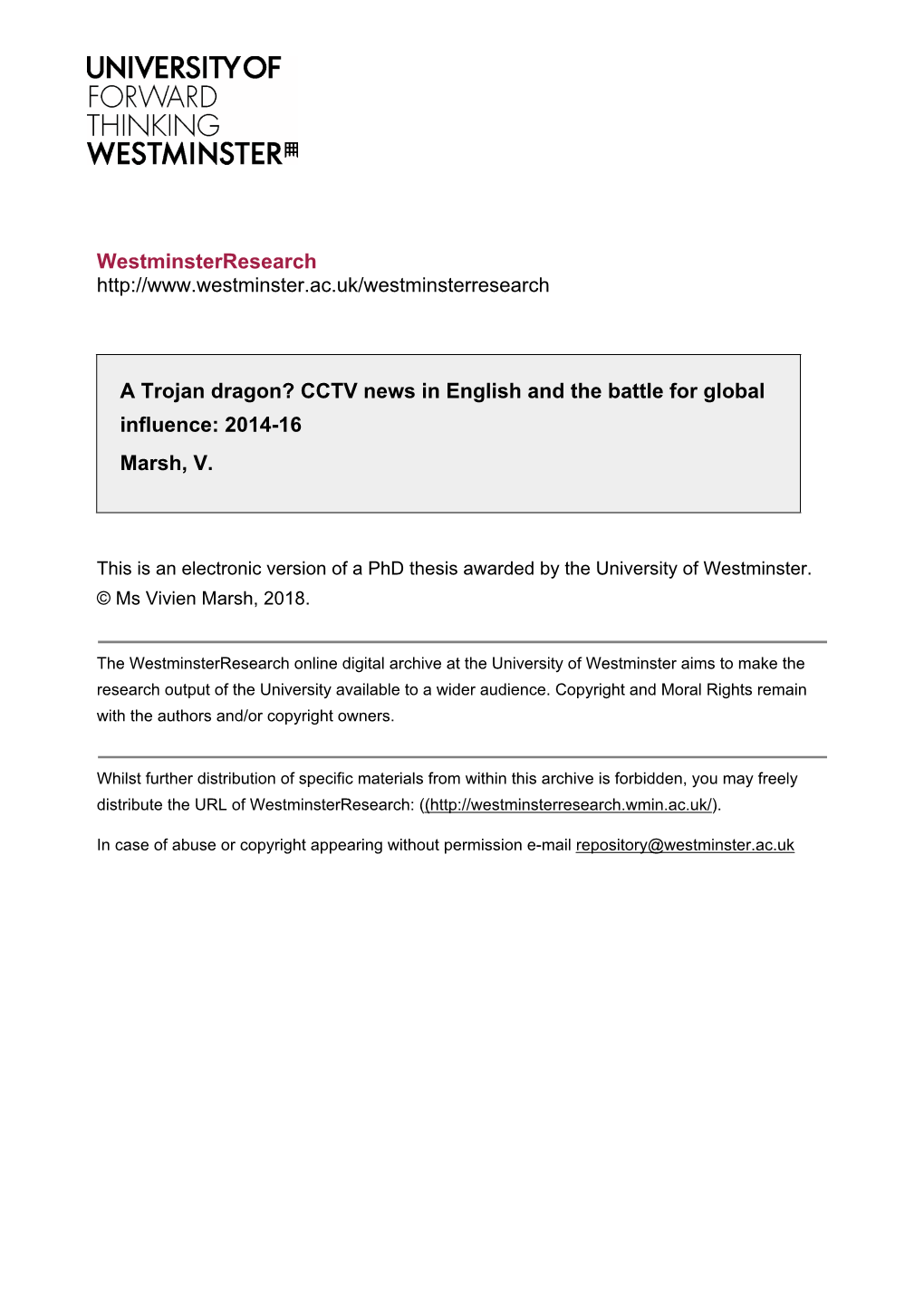 Westminsterresearch a Trojan Dragon? CCTV News in English And