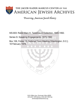 MS-603: Rabbi Marc H. Tanenbaum Collection, 1945-1992. Series