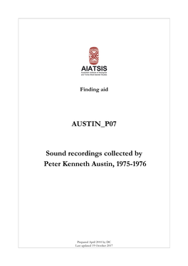 Guide to Sound Recordings Collected by Peter Austin, 1975-1976