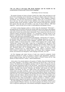 “The New Field of Afro-Asian (Silk Road) Linguistics and the Benefits for the Reconstruction of Eastern and Western Slavic Languages”