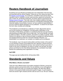 Reuters Handbook of Journalism Standards and Values