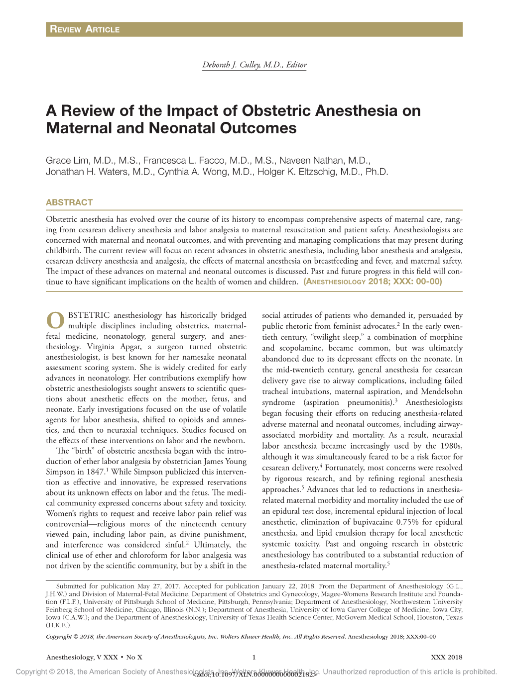 A Review of the Impact of Obstetric Anesthesia on Maternal and Neonatal Outcomes