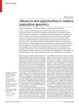 Advances and Opportunities in Malaria Population Genomics