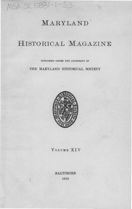 Maryland Historical Magazine, 1919, Volume 14, Issue No. 1