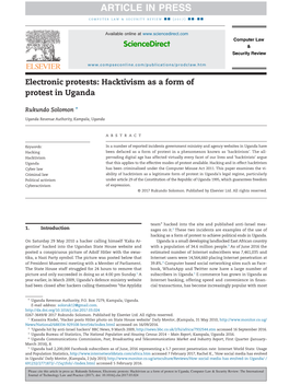 Electronic Protests: Hacktivism As a Form of Protest in Uganda