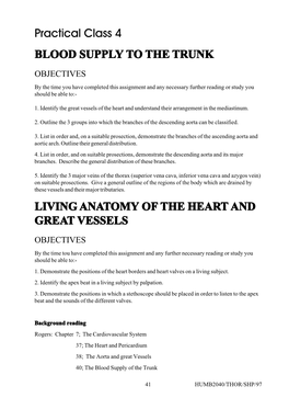 Practical Class 4 BLOOD SUPPL BLOOD SUPPLY to the TRUNK