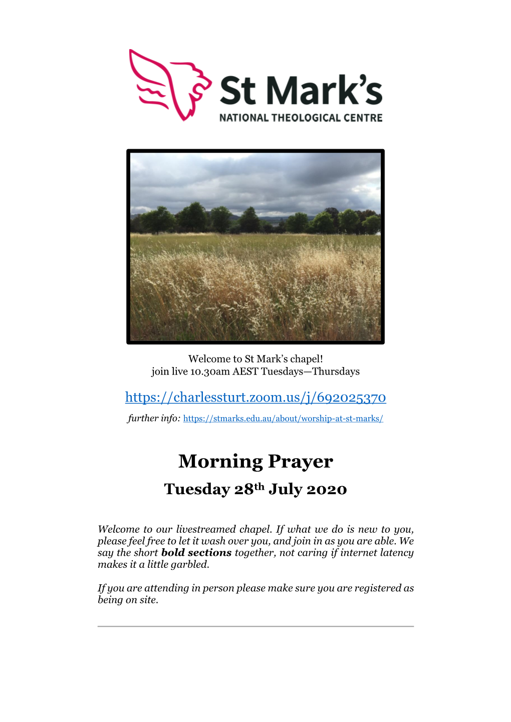 Morning Prayer Tuesday 28Th July 2020
